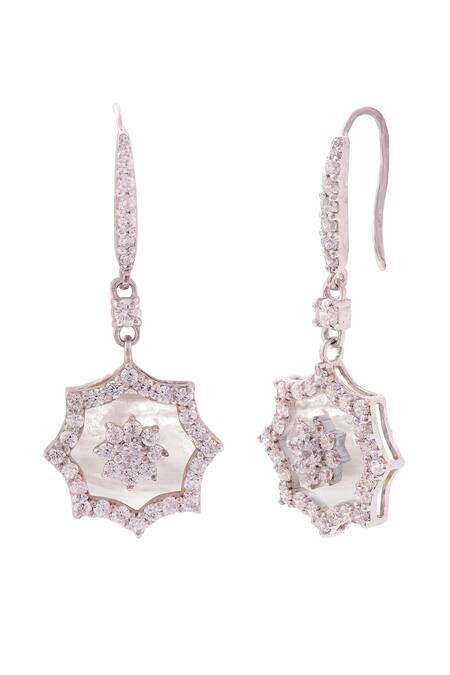 Shop Prata White Crystals, Pearls Serene Octave Shaped Earrings at Aza Fashions Shop_Prata_White Crystals, Pearls Serene Octave Shaped Earrings_at_Aza_Fashions