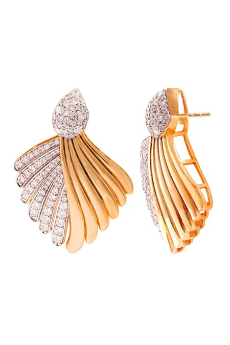 Prata_White Crystals, Diamonds Pluma Glitz Cubic Zirconia Embellished Earrings _Online_at_Aza_Fashions