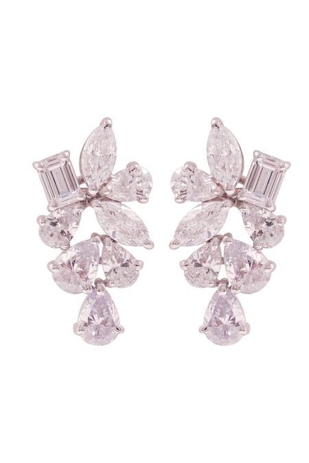 Shop Prata White Crystals Gleaming Cluster Cubic Zirconia Studded Earrings at Aza Fashions Shop_Prata_White Crystals Gleaming Cluster Cubic Zirconia Studded Earrings _at_Aza_Fashions