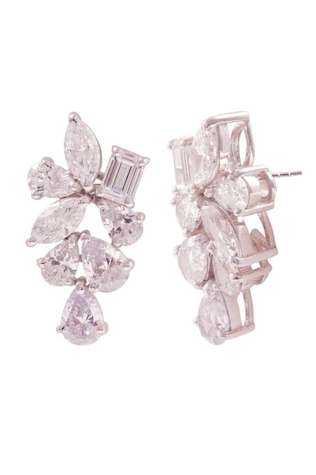 Prata White Crystals Gleaming Cluster Cubic Zirconia Studded Earrings Online at Aza Fashions Prata_White Crystals Gleaming Cluster Cubic Zirconia Studded Earrings _Online_at_Aza_Fashions