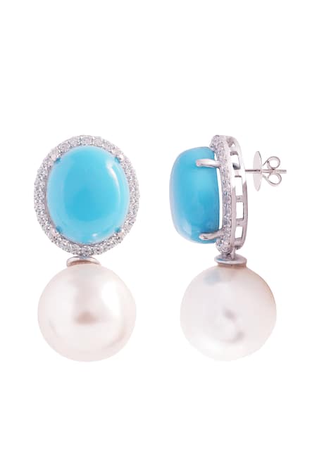 Shop Prata Blue Pearls, Zari Nitara Studs at Aza Fashions Shop_Prata_Blue Pearls, Zari Nitara Studs _at_Aza_Fashions