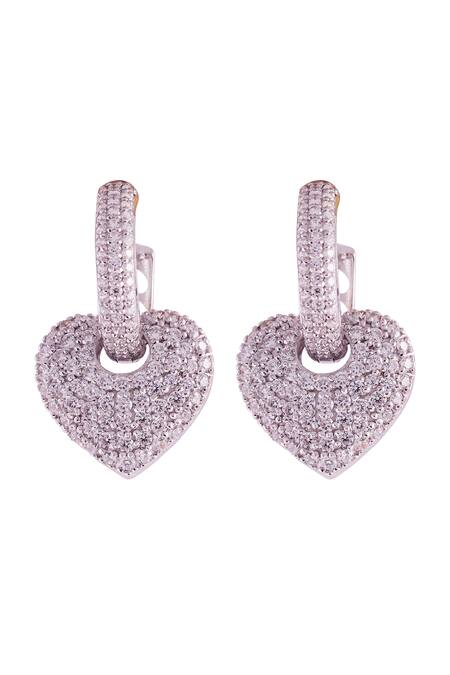 Prata White Zari Heart Drop Earrings