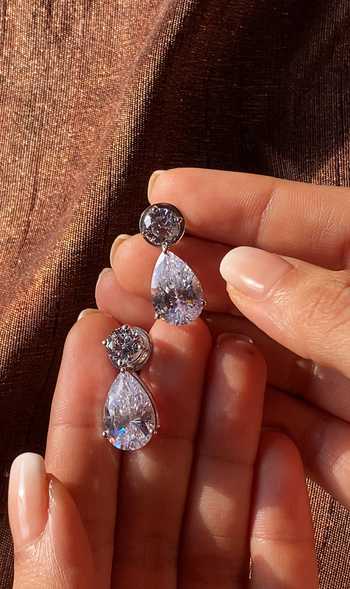 Prata_White Stones Solitaire Teardrop Earrings _Online_at_Aza_Fashions