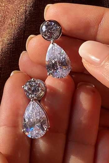 Buy_Prata_White Stones Solitaire Teardrop Earrings _Online_at_Aza_Fashions