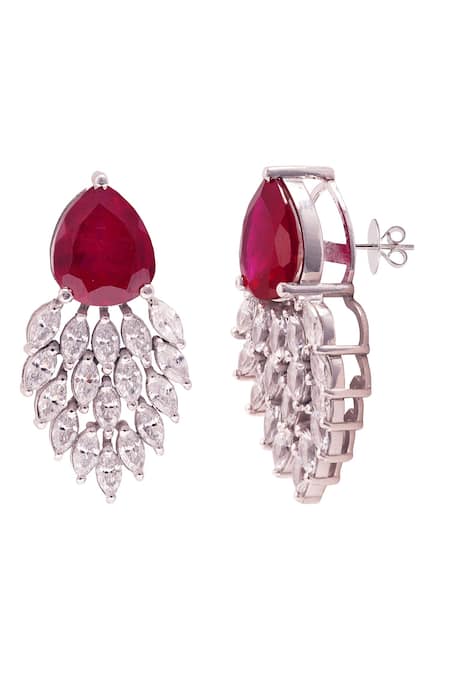 Shop Prata Red Stones Selene Embellished Drop Earrings at Aza Fashions Shop_Prata_Red Stones Selene Embellished Drop Earrings _at_Aza_Fashions