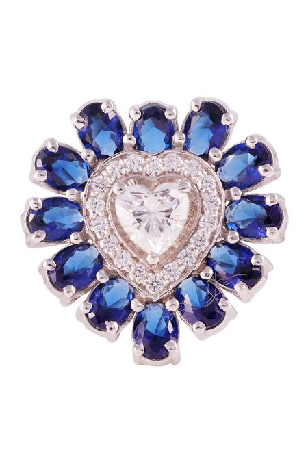 Prata_Blue Stones Ocean Heart Solitaire Ring _Online_at_Aza_Fashions