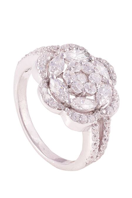 Shop_Prata_White Stone Cloris Rosette Embellished Ring _at_Aza_Fashions