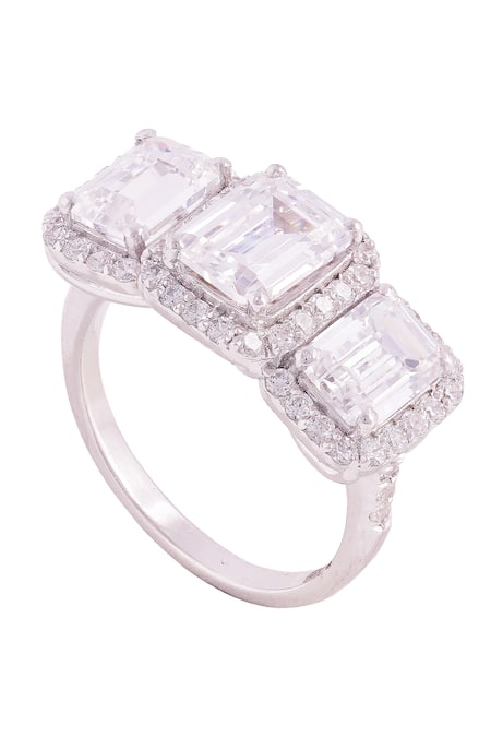 Shop Prata White Stones Emerald Cut Opulence Ring at Aza Fashions Shop_Prata_White Stones Emerald Cut Opulence Ring _at_Aza_Fashions