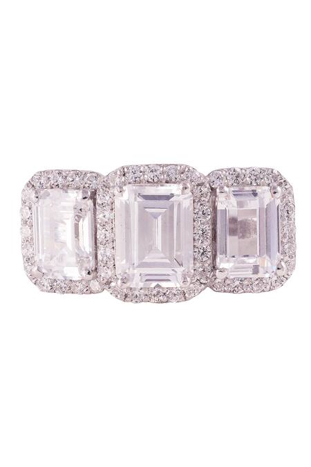 Prata White Stones Emerald Cut Opulence Ring Online at Aza Fashions Prata_White Stones Emerald Cut Opulence Ring _Online_at_Aza_Fashions