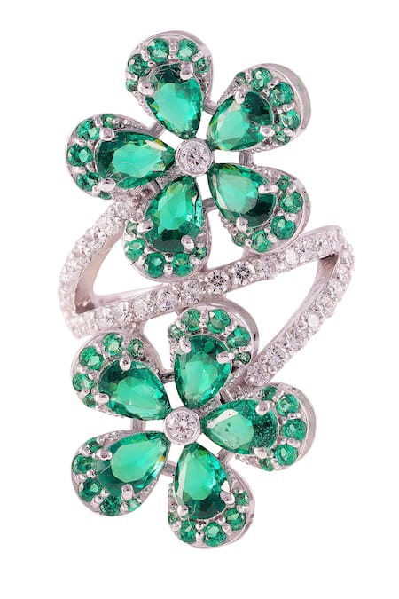 PRATA Green Stone Elysium Floral Studded Ring 