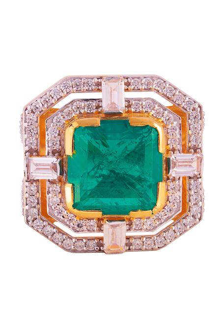 PRATA Green Doublet Stone Vintage Art Deco Studded Ring  2