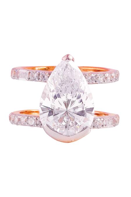 Prata_White Crystals Clarissa Pear Stone Embellished Ring _Online_at_Aza_Fashions