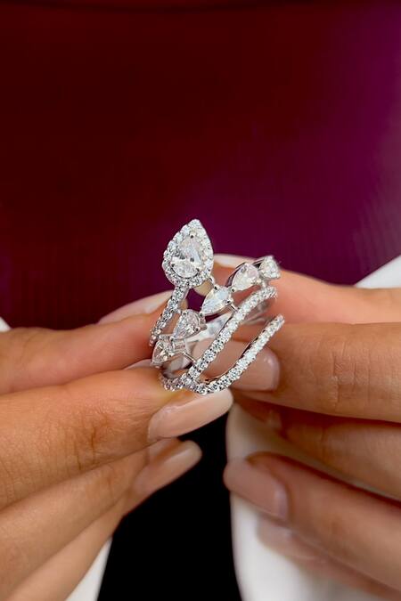 Buy_Prata_White Stones Astral Flare Studded Ring _Online_at_Aza_Fashions