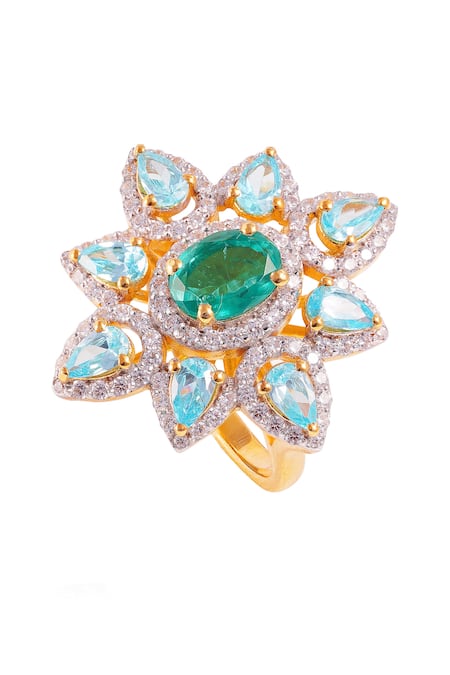 PRATA Santorini Floral Stone Studded Ring 