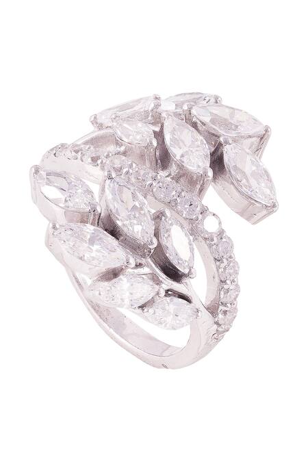 PRATA White Marquise Stones Lilly Carved Ring  2