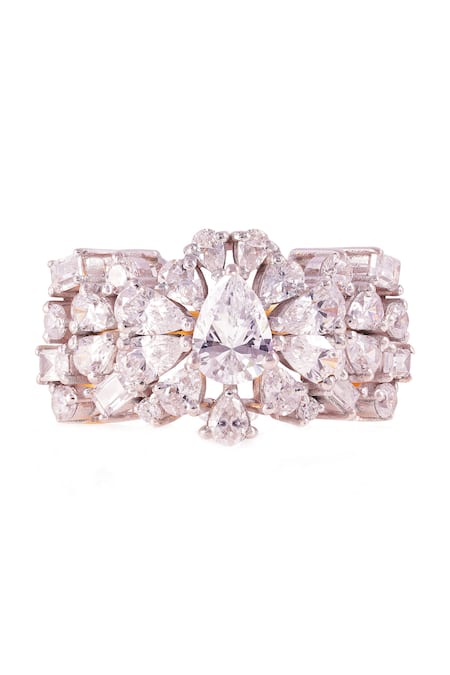 Buy_Prata_White Crystals Glittering Horizon Ring _Online_at_Aza_Fashions