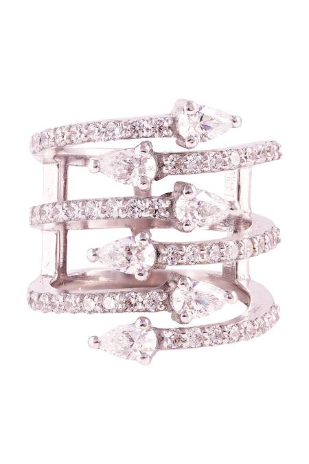 Prata_White Crystals Galactic Flare Ring _Online_at_Aza_Fashions