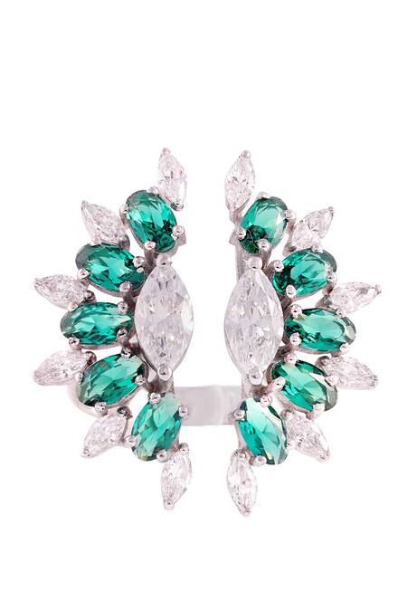 Prata Green Crystals, Stones Ivy Marquise Ring Online at Aza Fashions Prata_Green Crystals, Stones Ivy Marquise Ring _Online_at_Aza_Fashions