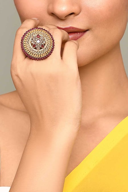 Samyukta Singhania Flora Carved Kundan Ring 