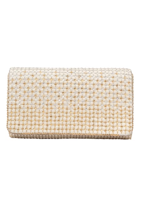 Lovetobag White Cutdana Sequins Embroidered Flap Bag 