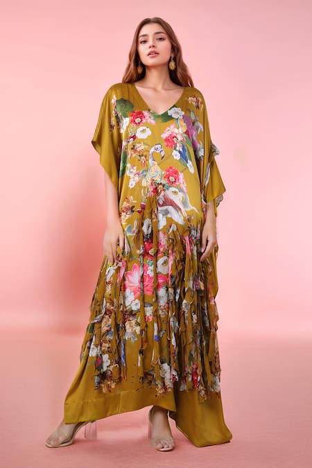 Anamika Khanna Botanic Print Silk Kaftan 