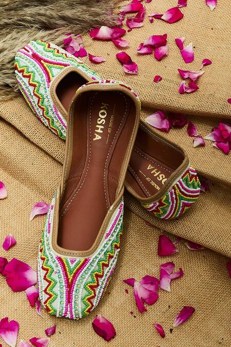 House Of Kosha Multi Color Eva Garden Hand-embroidered Leather Juttis at Aza Fashions House Of Kosha_Multi Color Eva Garden Hand-embroidered Leather Juttis _at_Aza_Fashions