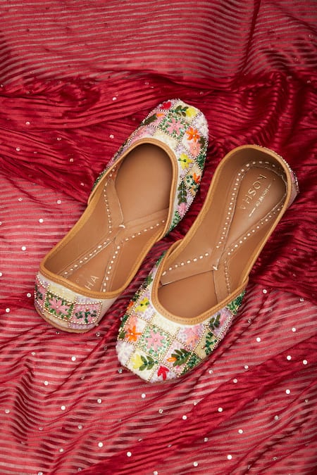 Shop_House Of Kosha_Multi Color Beads Gul Bagh Embroidered Juttis _Online_at_Aza_Fashions