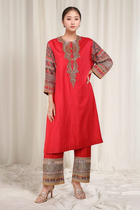 Debyani + Co Meenakari Embroidered Kurta & Palazzo Set 