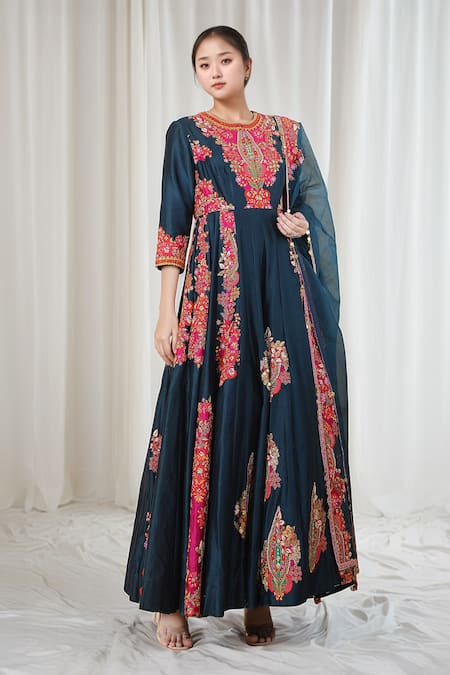 Debyani + Co Floral Embroidered Anarkali With Dupatta 