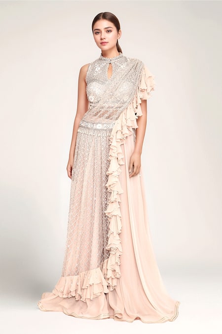 EEKSHA Sharara Set With Embroidered Draped Skirt 