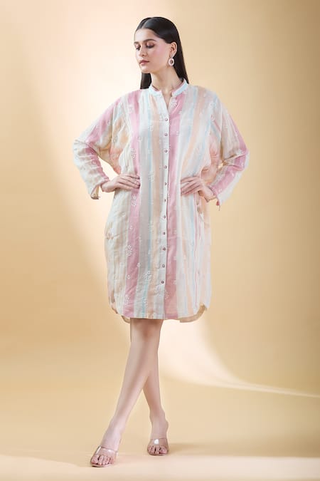 SHRADDHA RAMBHIA Floral Butti Embroidered Shirt Dress 