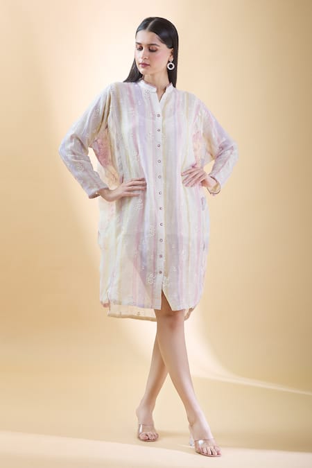 SHRADDHA RAMBHIA Floral Printed Panel Shirt Dress 