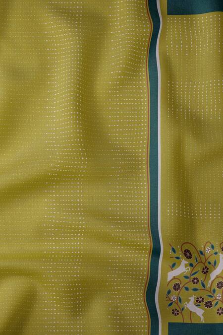 Buy Thee Modern Roots Green Crepe Animal Print Saree With Unstitched Blouse Piece Online at Aza Fashions Buy_Thee Modern Roots_Green Crepe Animal Print Saree With Unstitched Blouse Piece _Online_at_Aza_Fashions