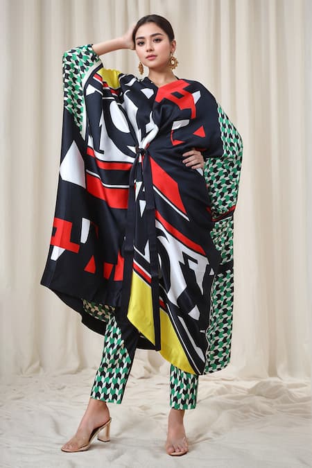 Anamika Khanna Printed Knotted Kaftan & Pant Set 