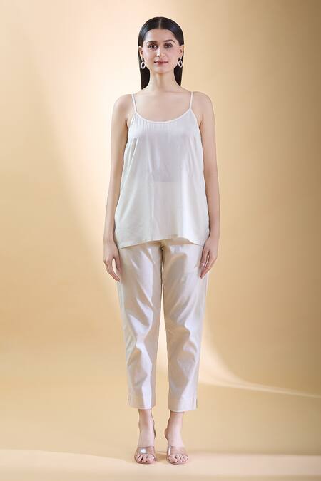 Shraddha Rambhia_Ivory Chanderi Embroidered Thread Shirt Collar Vine High-low_Online_at_Aza_Fashions