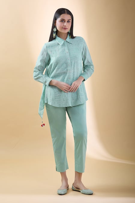 SHRADDHA RAMBHIA Chanderi Asymmetric Embroidered Shirt 