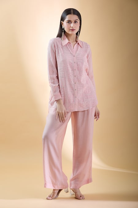 SHRADDHA RAMBHIA Chanderi Embroidered Asymmetric Shirt 