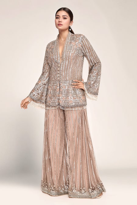 EEKSHA Metallic Embroidered Blazer & Sharara Set 