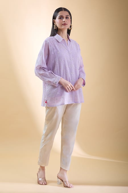 SHRADDHA RAMBHIA Chanderi Floral Embroidered Shirt 