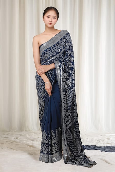 Nakul Sen Sequin Embroidered Saree With Unstitched Blouse Piece 