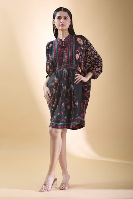 SHRADDHA RAMBHIA Floral Vine Printed Draped Dress 