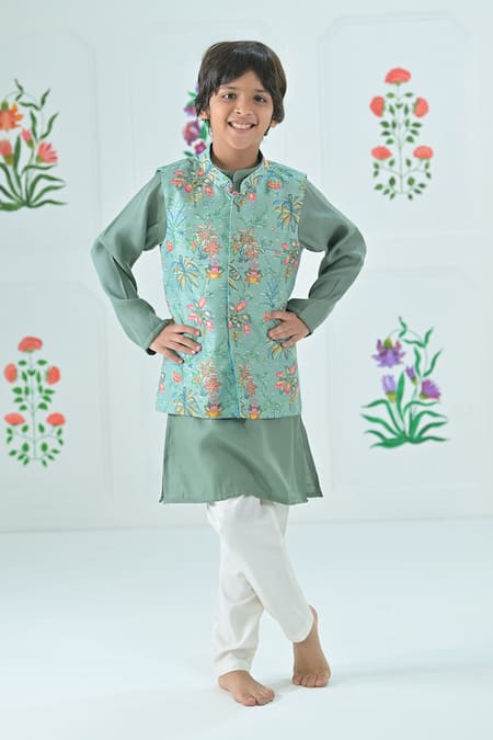 The Plum Bum Floral Print Bundi Kurta Set 