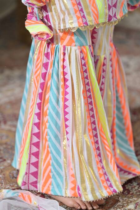 Shop_The Plum Bum_Multi Color Cotton, Chiffon Sequins, Gota Patti Embroidered Textured Sharara Set _Online_at_Aza_Fashions