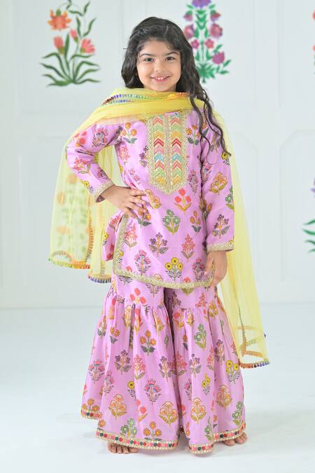 The Plum Bum Purple Sharara And Kurta Silk Chanderi Printed Floral Set