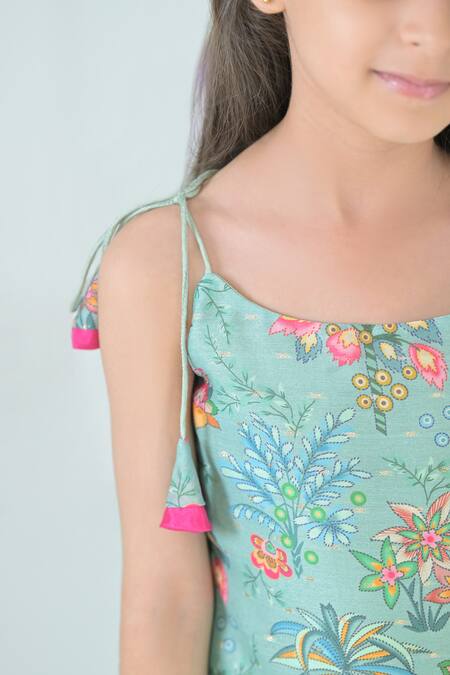 Buy_The Plum Bum_Green Silk, Net Embroidery, Lace Floral Print Kurta And Dhoti Pant Set _Online_at_Aza_Fashions