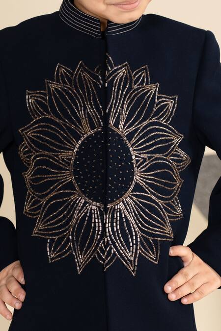 Buy Little Boys Closet Blue Polyester Zari, Cut Work Cutdana Embroidered Bandhgala Set Online at Aza Fashions Buy_Little Boys Closet_Blue Polyester Zari, Cut Work Cutdana Embroidered Bandhgala Set _Online_at_Aza_Fashions