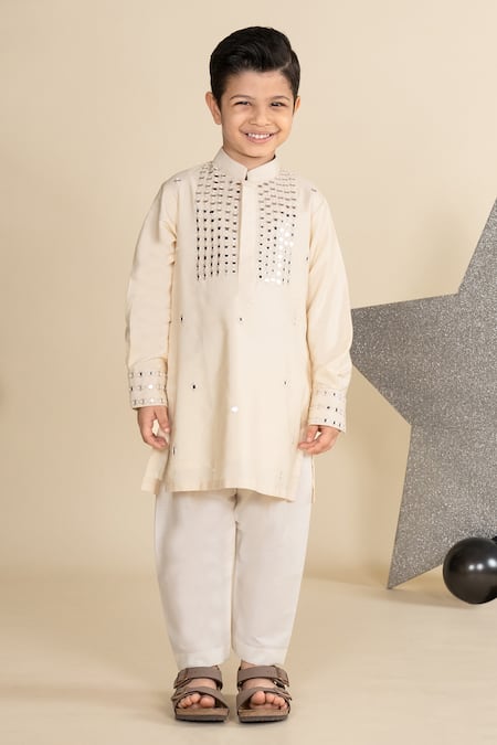 Little Boys Closet Ivory Cotton, Silk Mirrors Embroidered Kurta Set Online at Aza Fashions Little Boys Closet_Ivory Cotton, Silk Mirrors Embroidered Kurta Set _Online_at_Aza_Fashions
