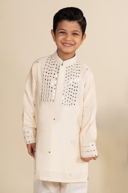 Buy Little Boys Closet Ivory Cotton, Silk Mirrors Embroidered Kurta Set Online at Aza Fashions Buy_Little Boys Closet_Ivory Cotton, Silk Mirrors Embroidered Kurta Set _Online_at_Aza_Fashions