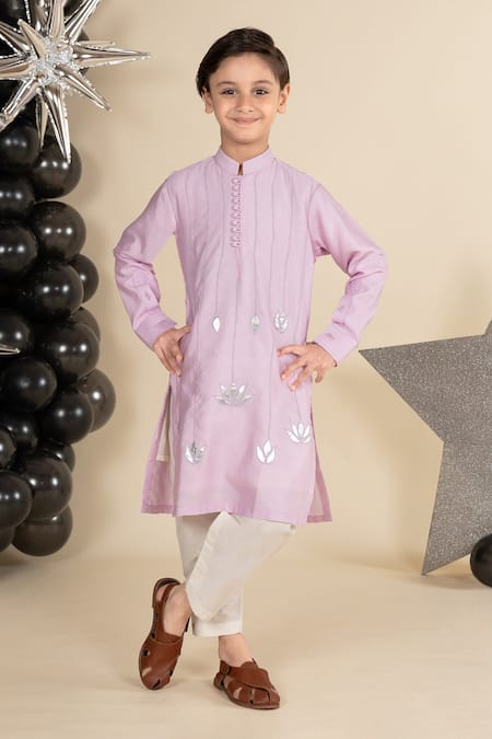 Little Boys Closet Lotus Embroidered Kurta Set 