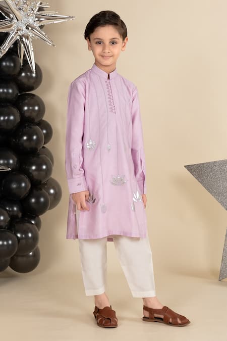 Little Boys Closet Purple Cotton, Silk Embroidery Lotus Kurta Set Online at Aza Fashions Little Boys Closet_Purple Cotton, Silk Embroidery Lotus Kurta Set _Online_at_Aza_Fashions